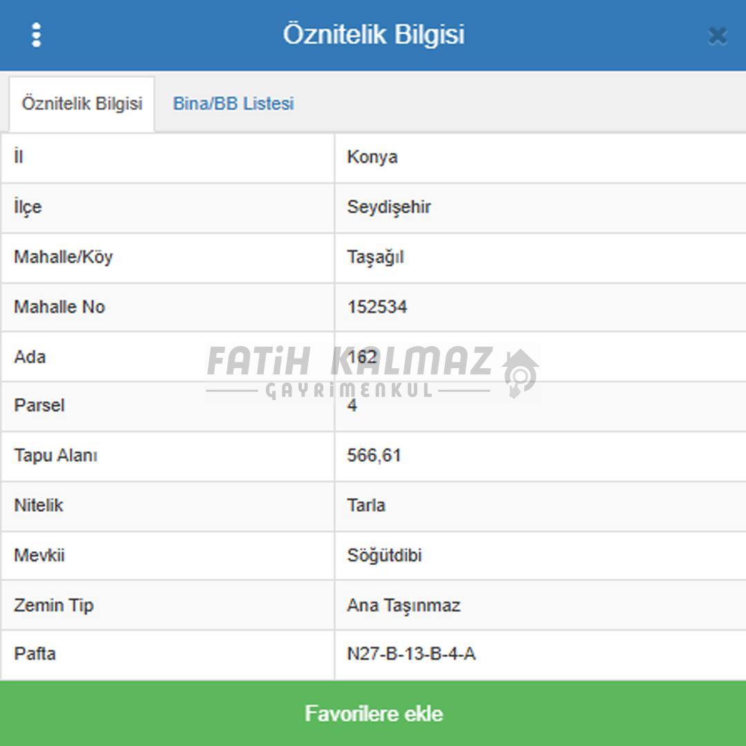 FATİH KALMAZ 'DAN SEYDİŞEHİR/TAŞAĞIL 'DA MÜSTAKİL TARLA 566 M2