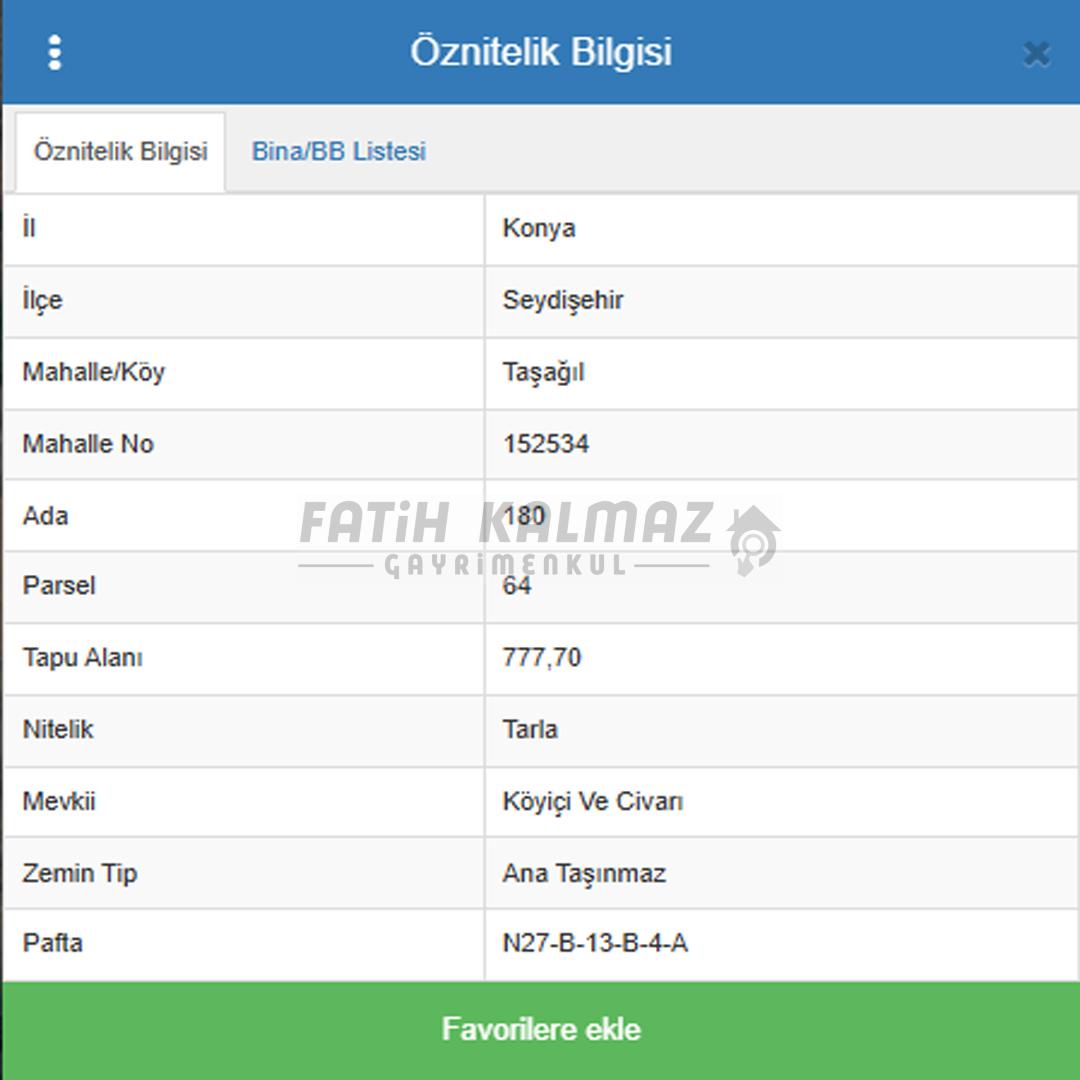FATİH KALMAZ 'DAN SEYDİŞEHİR/TAŞAĞIL 'DA MÜSTAKİL TARLA 777 M2
