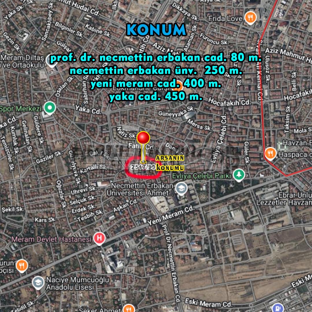 Meram Yaka'da Satılık Arsa - Müstakil - 550 M2 | 2 Kat İmarlı | Yatırıma Uygun