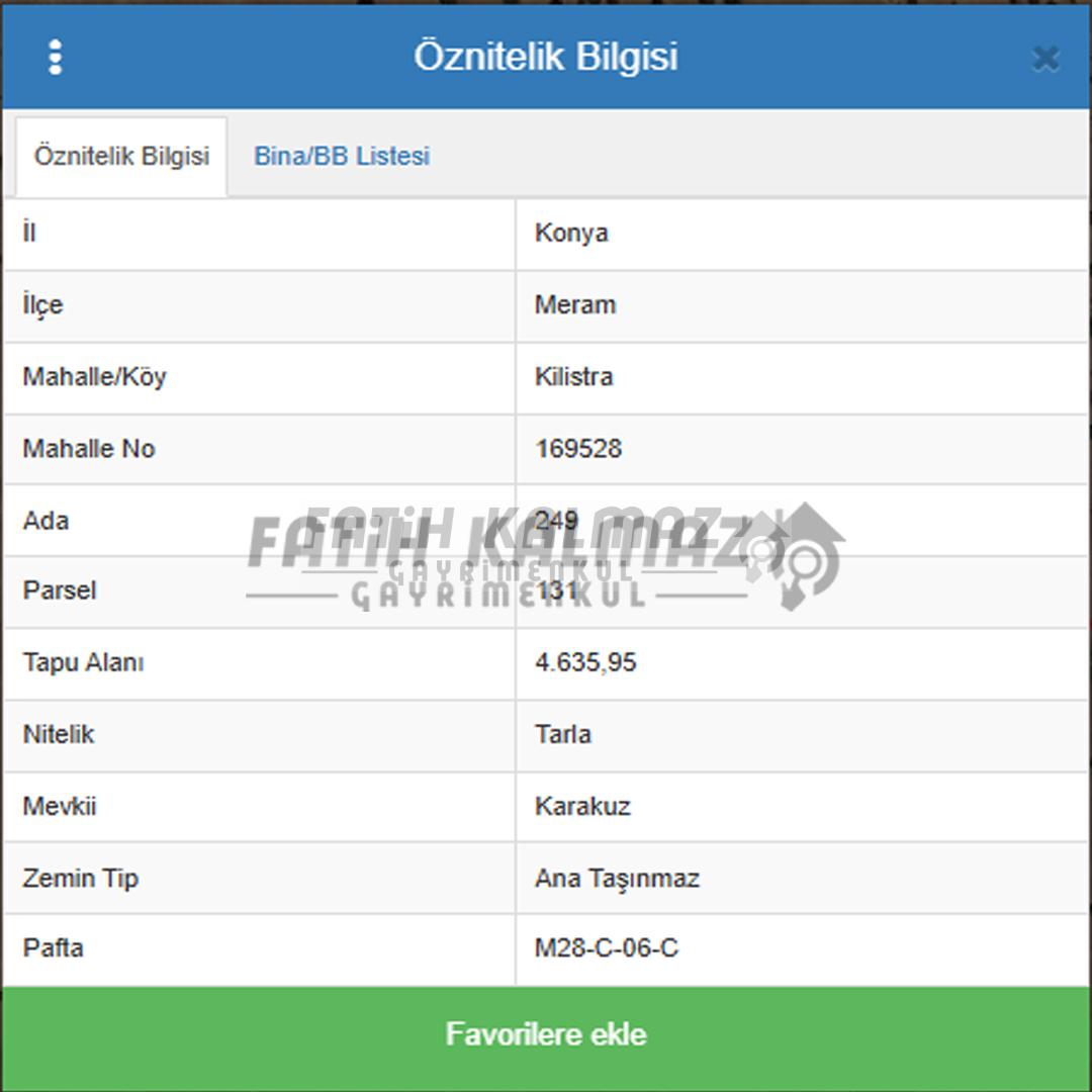 Meram Kilistra'da Satılık Tarla - Müstakil Tapu - 4.635 M2