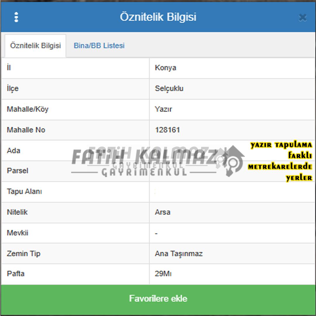 Selçuklu Yazır'da Satılık Arsa - Müstakil - 600 M2