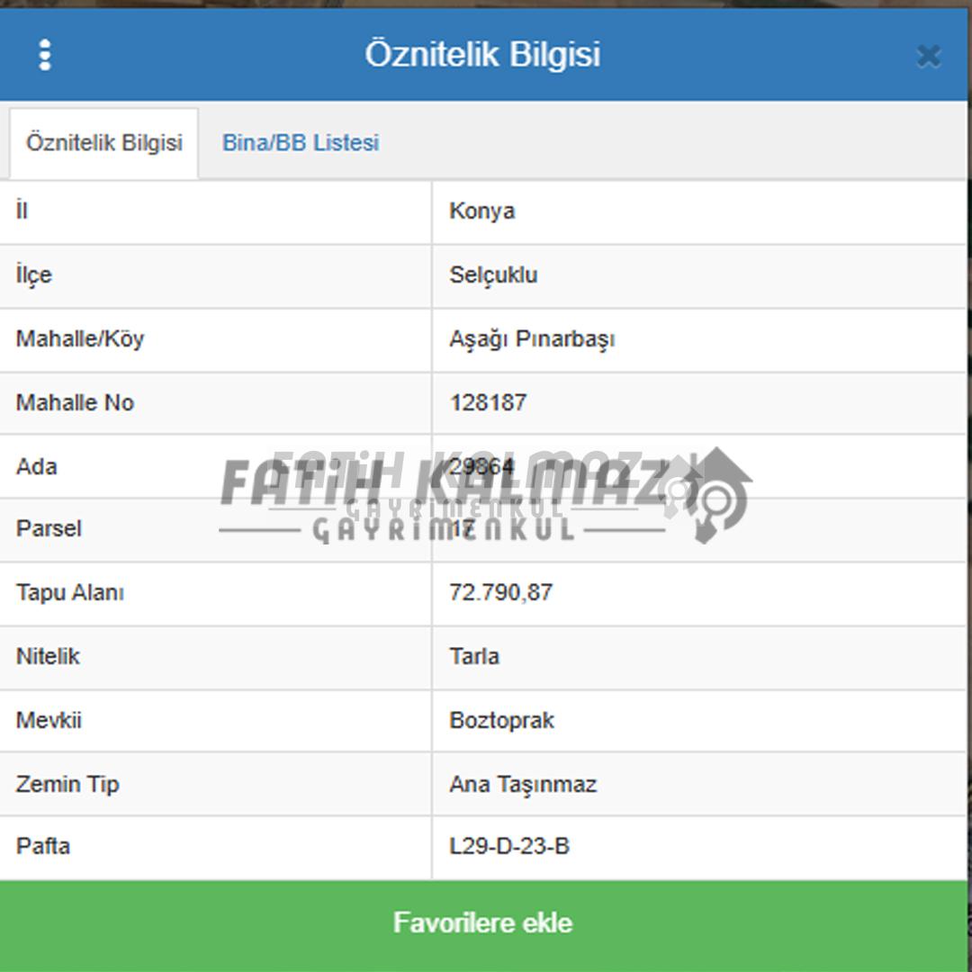 Selçuklu Aşağıpınarbaşı'nda Satılık Tarla - Hisseli - 6.065 M2