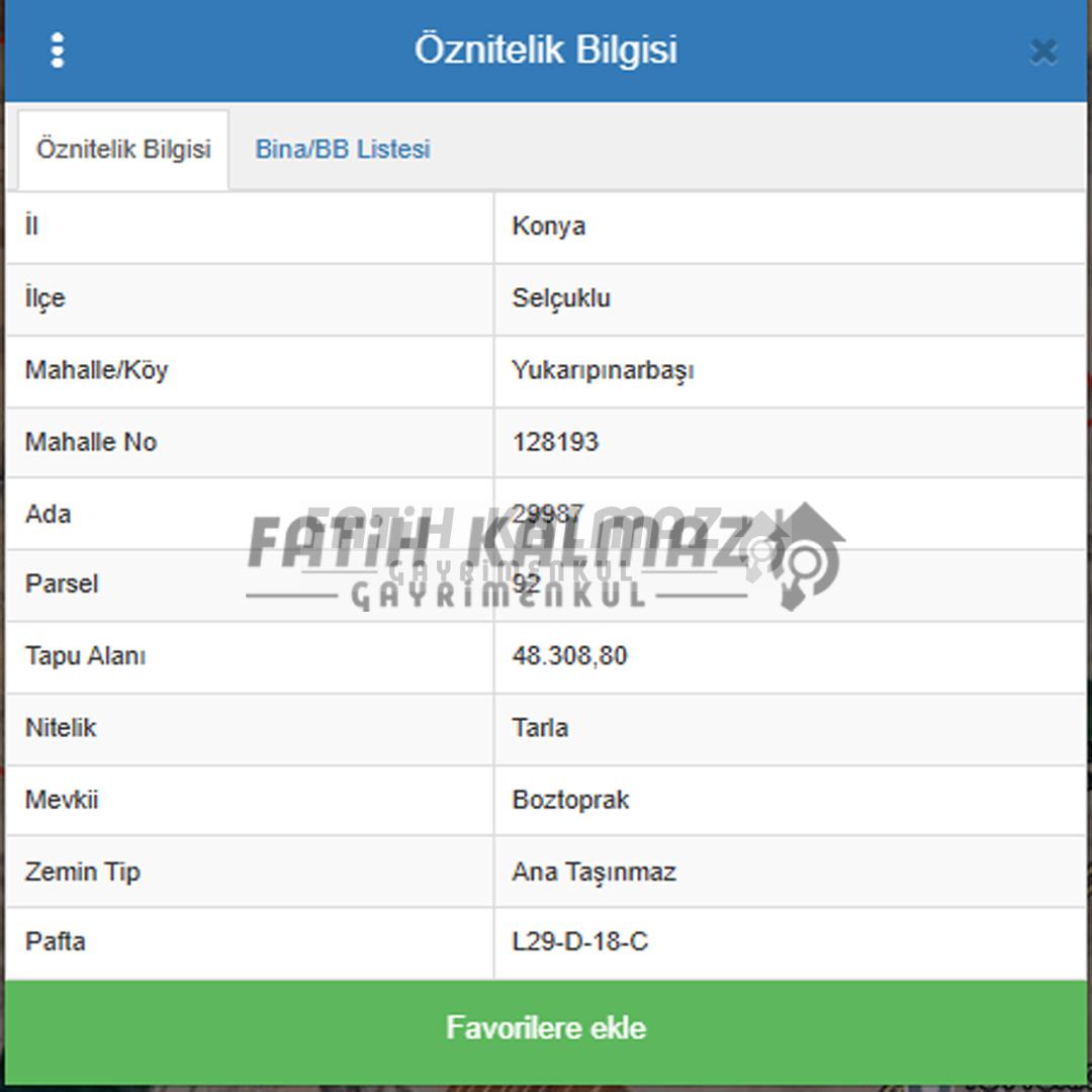 Selçuklu Yukarıpınarbaşı'nda Satılık Tarla - Hisseli - 598 M2