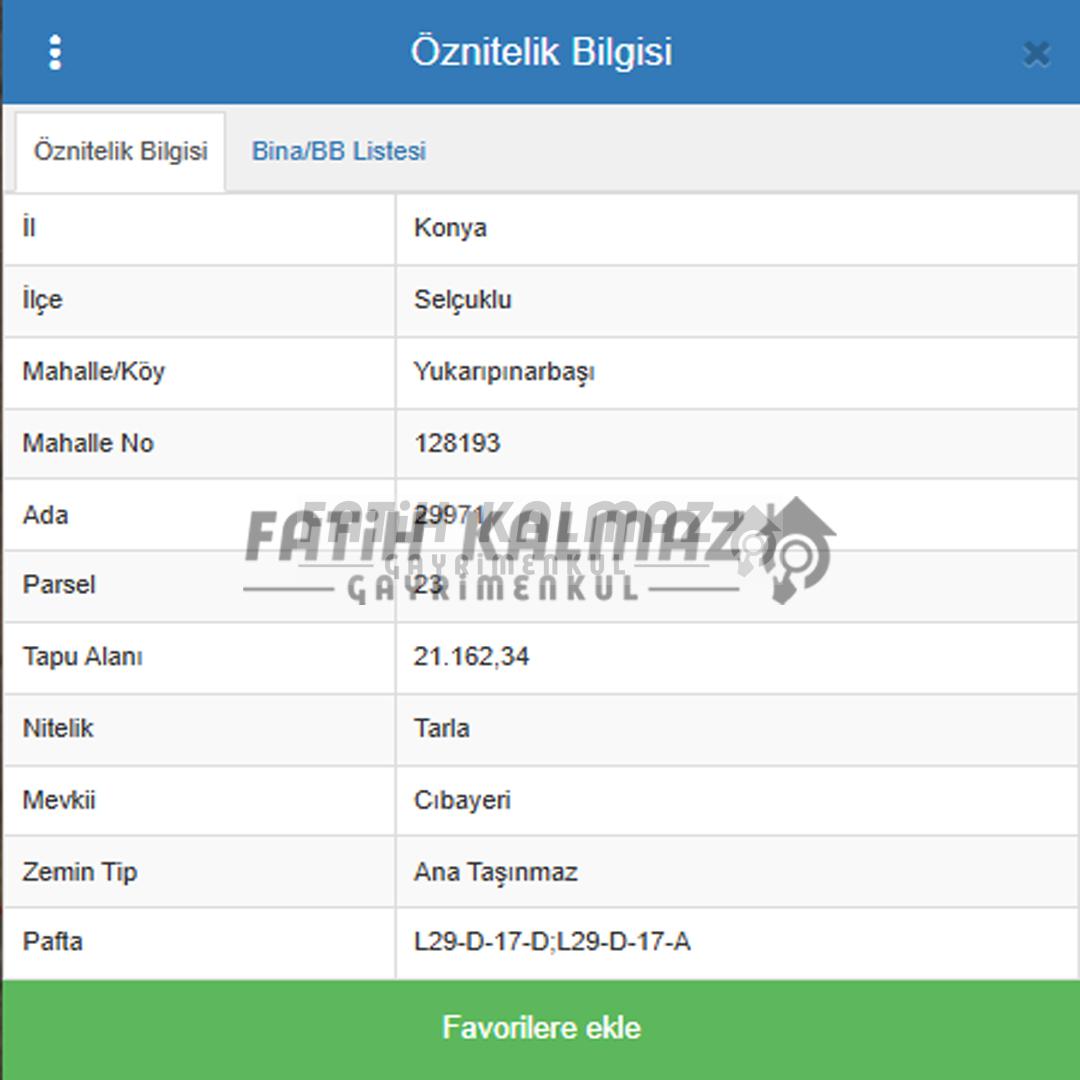Selçuklu Yukarıpınarbaşı'nda Satılık Tarla - Hisseli - 10.581 M2