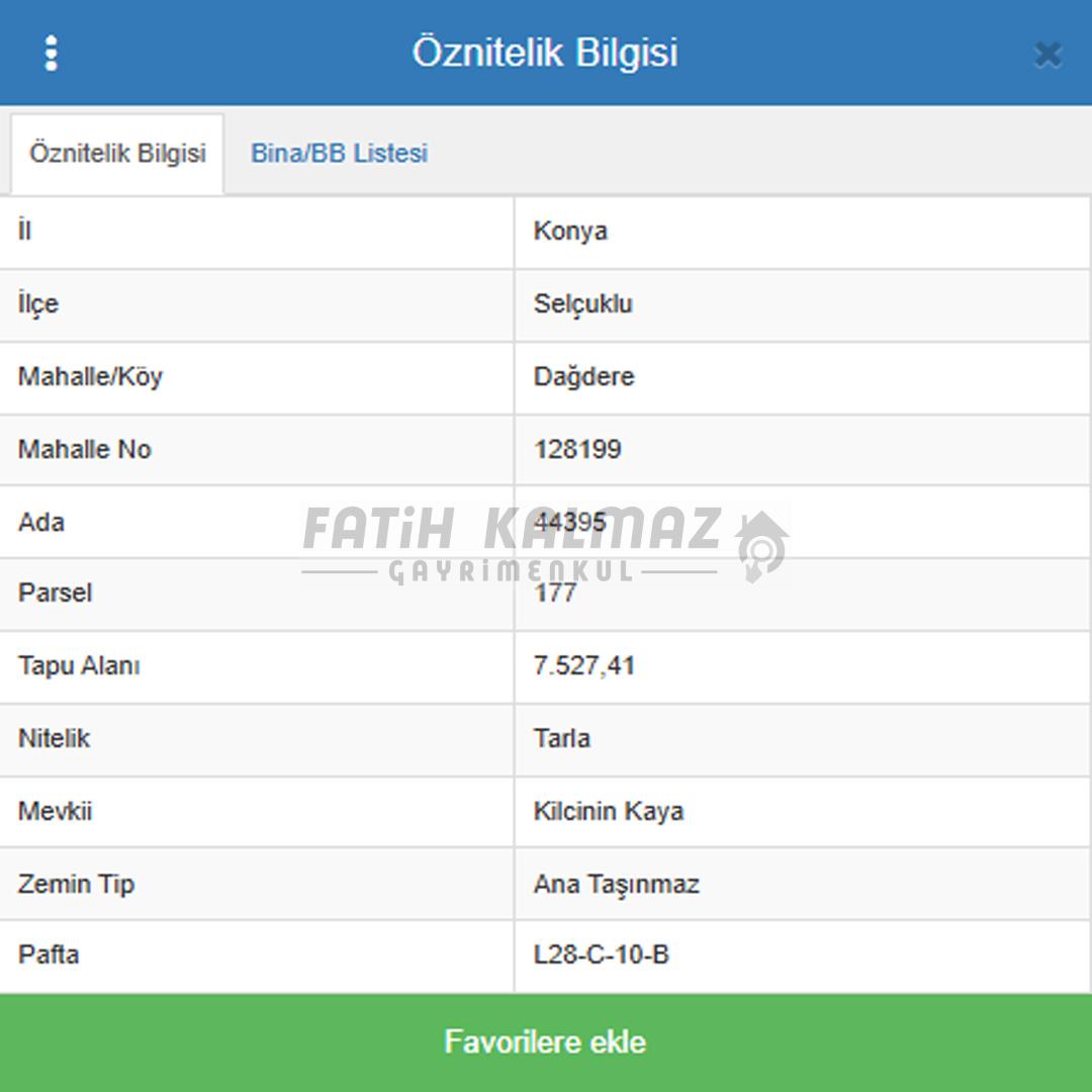 Selçuklu Dağdere'de Satılık Tarla - Müstakil Tapu - 7.527 M2
