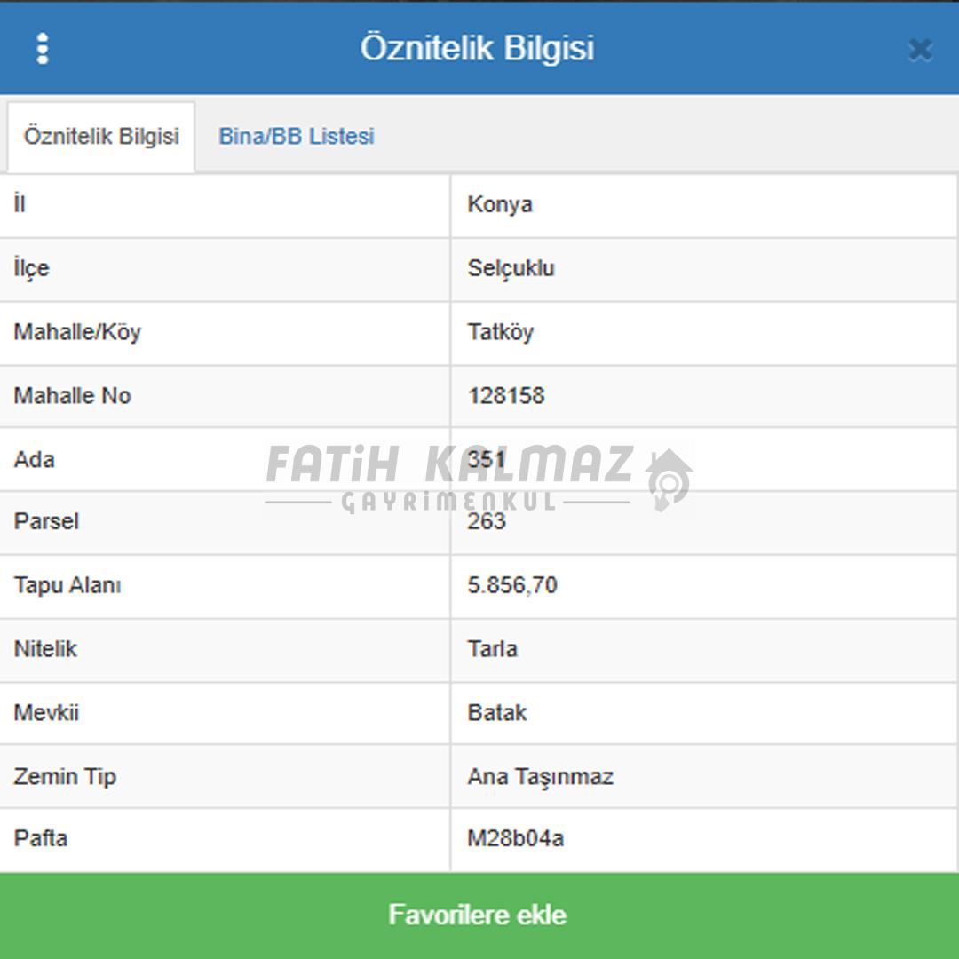 Selçuklu Tatköy'de Satılık Tarla - Müstakil Tapu - 5.856 M2 I Yatırımlık Cazip Fiyat