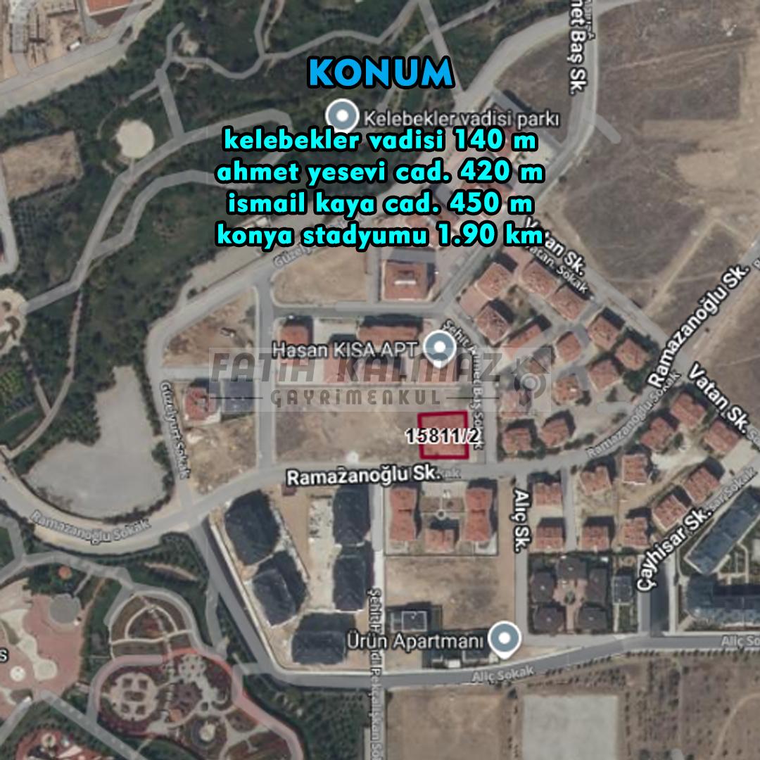 Selçuklu Parsana'da Satılık Arsa - Müstakil - 881 M2 - Kelebekler Vadisi Yanı