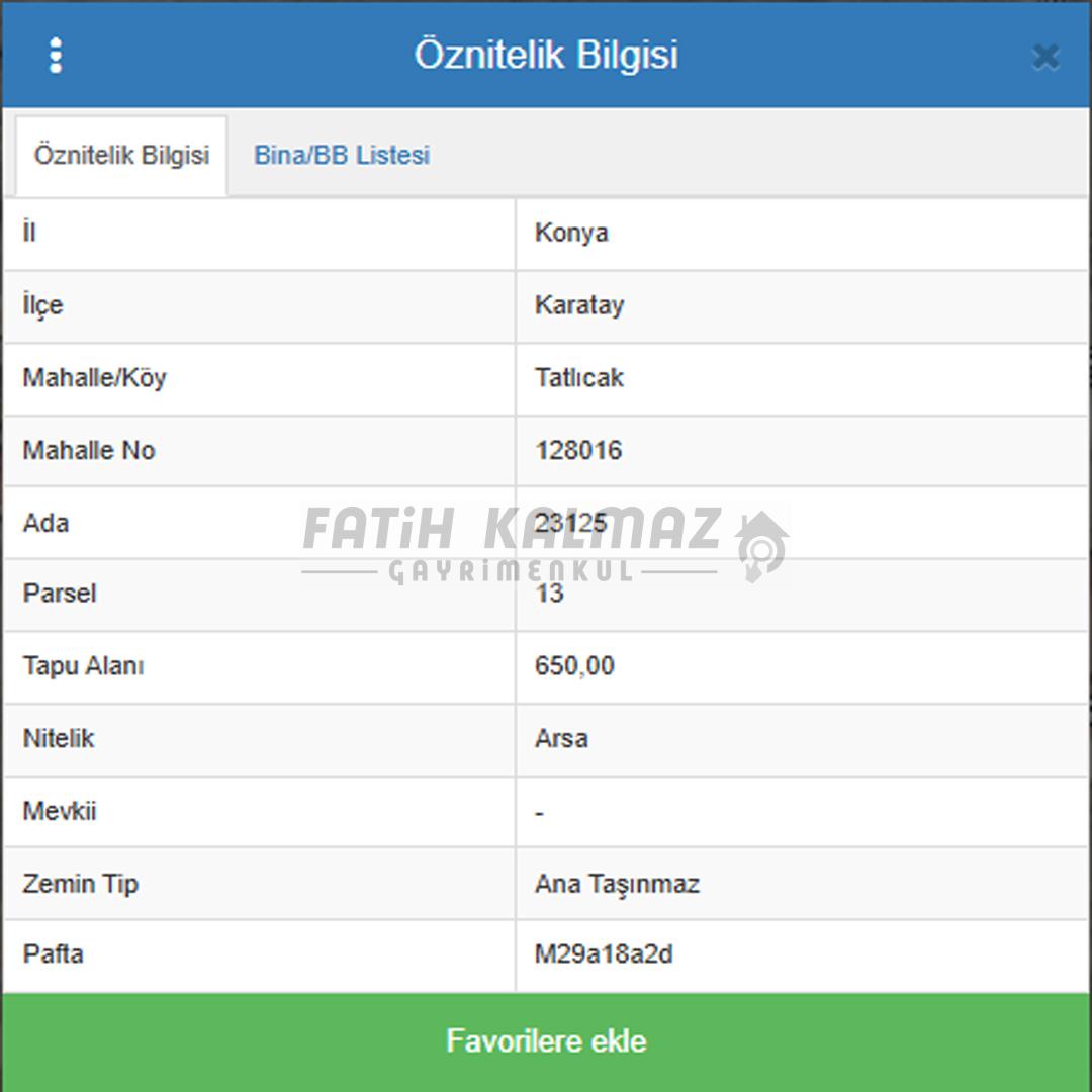 Karatay Başak'da Satılık Arsa - Müstakil - 650 M2